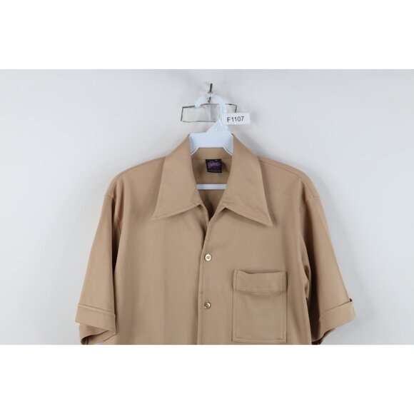 Vintage 70s Streetwear Mens Medium Knit Camp Collar Short Sleeve Button Shirt - Picture 2 of 15